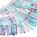 rockcloud Natural Rock Crystal Points Titanium Coated Clear Quartz Sticks Spikes Top Drilled 15 inch Strand,Pink&Blue
