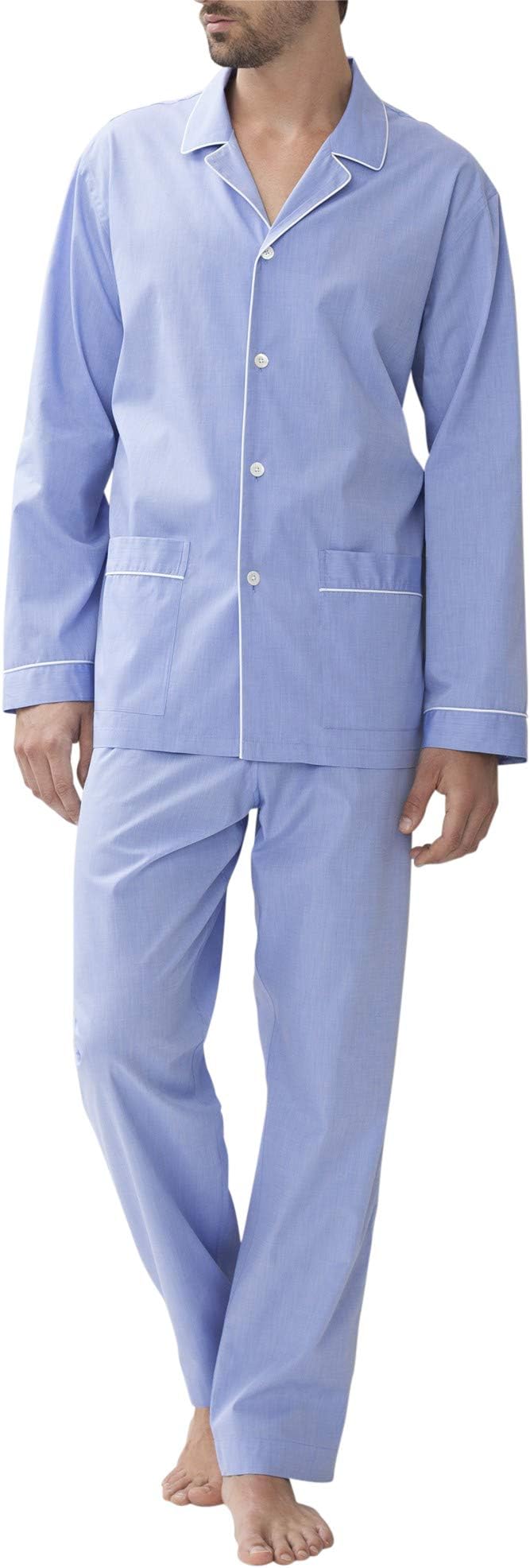 Men's Plain Woven Nightwear M Blue