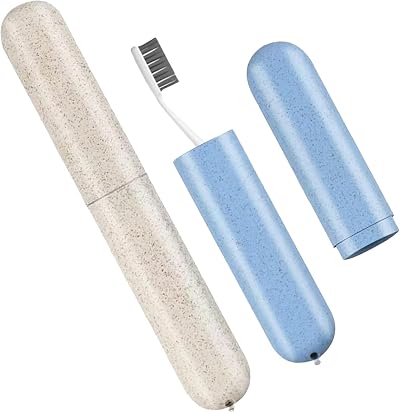 YHQZ Portable Toothbrush Case 2 Pcs Travel Cover Beige & Blue