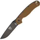 Ontario Knife Company Rat I Folding Pocket Knife, Black Coated AUS-8 Stainless Steel Drop Point Blade, Coyote Brown Nylon Handle Knife, Everyday Carry Knife &ndash; ON8846CB