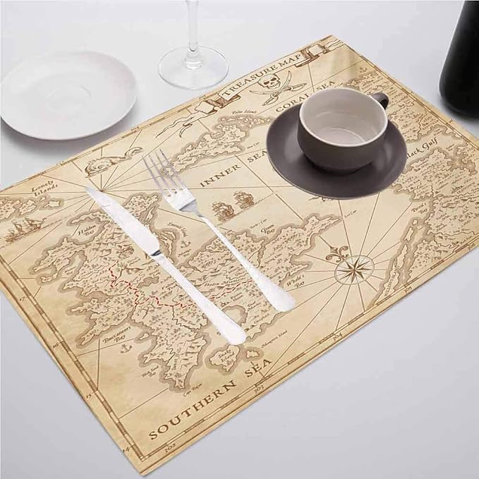 FloraGrantnan Non Slip Wipeable Placemats Place Mats, Map Highly