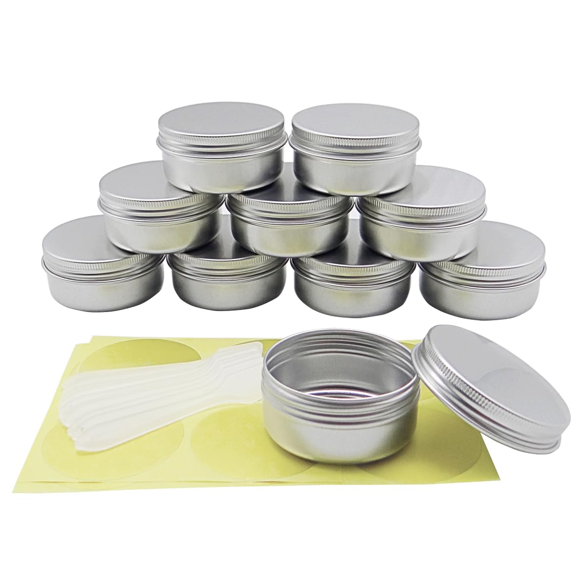 Wopanxye 10pack 50ml Silver Aluminum Tin, 50 Gram Containers Leak Proof Cosmetic Jars, 50g Small Makeup Containers Round Screw Lids for Cosmetic, Salves, Lip Balms, Toner, Cream, Candle, Tea, Beads