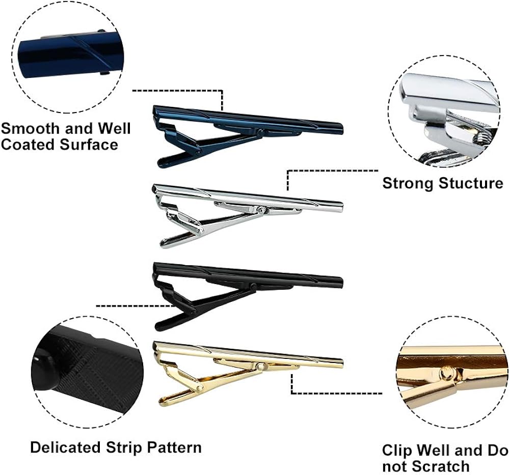 FANCYLEO EU 4 Color Tie Clips Men's Tie Accessories Mens Tie Clip Classic Present Set Necktie Ties Bar Pinch Clips Business Tie for Men - Image 3