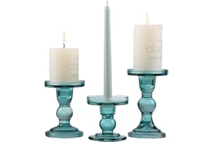 GMWD 3 Pcs Glass Candle Holder Set Clear, Green Candlesticks Holders Pillar Taper Candles Tealight Stand for Wedding Centerpieces Home Decorations Dining Table