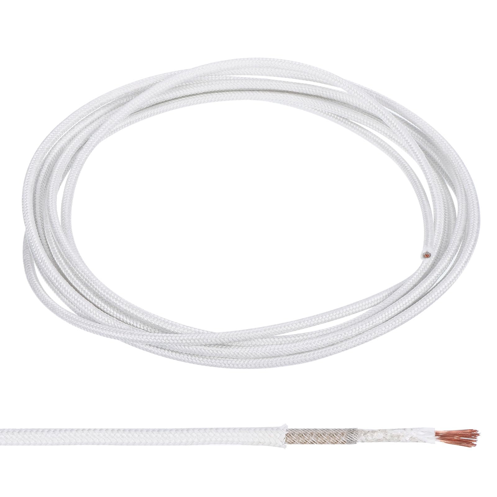 PATIKIL 11.5Ft 14 AWG High Temperature Wire, -60-350 Degrees Celsius Mica Glass Fiber Electronic Wire Insulated Heat Resistant Electronical Flexible Cable for Lamp Boiler Heater, White