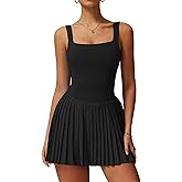 QBGJTD Womens Tennis Golf Dress with Built-in Bra Shorts Backless Square Neck Pleated Hem Athletic Dresses with Pockets