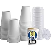 1InTheHome 8 oz Coffee Cups With Lids Disposable Paper Coffee Hot Cups (50 Cup & 50 Lids)