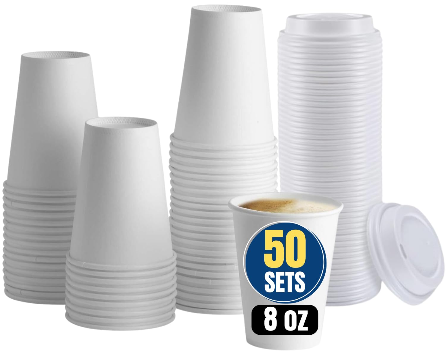Photo 1 of 1InTheHome 8 oz Coffee Cups With Lids Disposable Paper Coffee Hot Cups (50 Cup & 50 Lids)