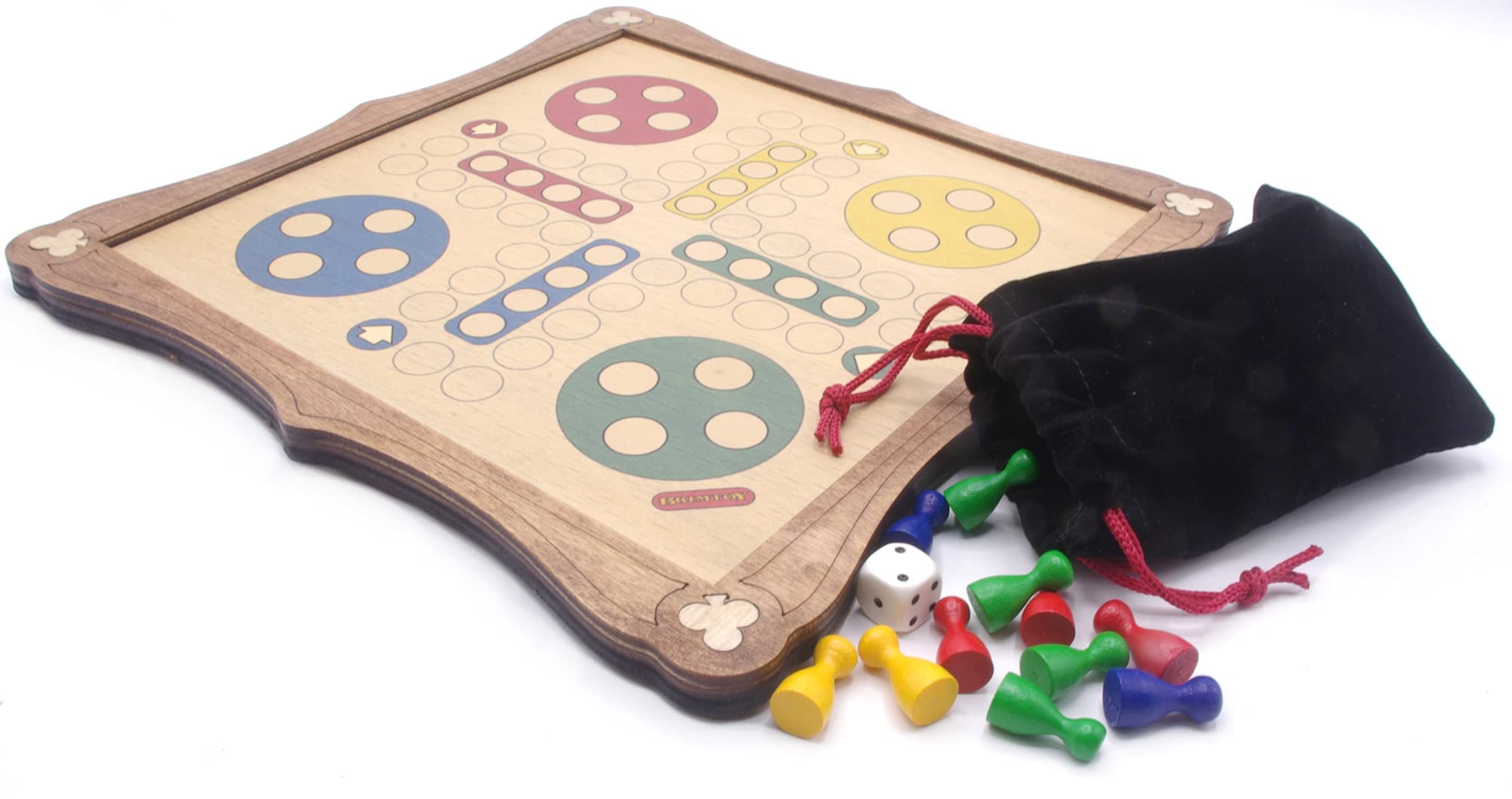 Brimtoy handmade Traditional Ludo Wooden Board Game for 2-4 Players - Family dice game of strategy and luck