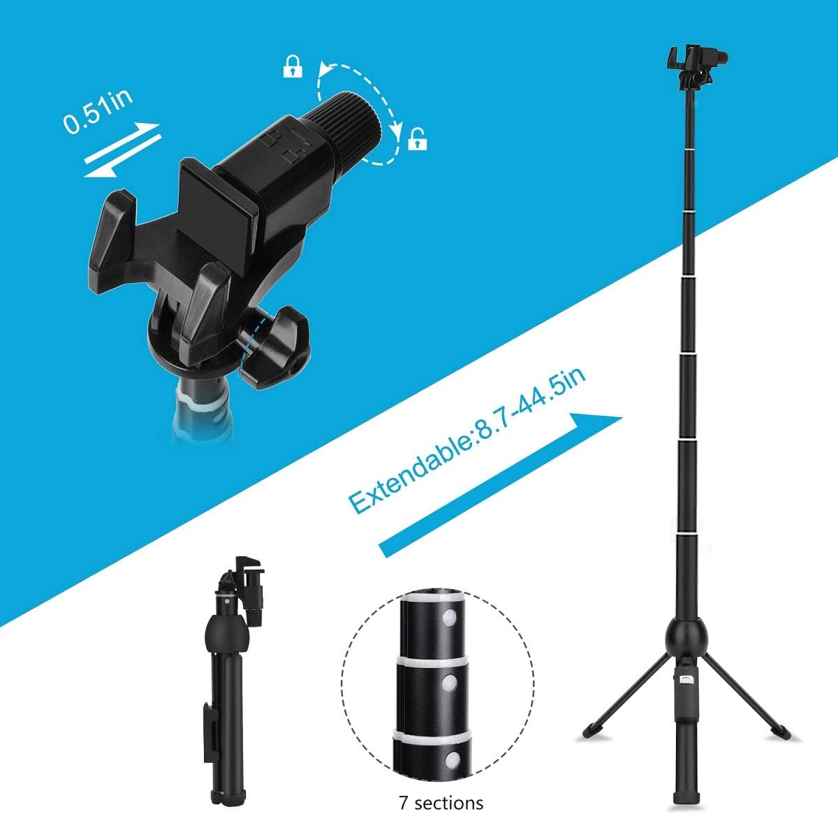 Selfie Stick, Professional 45-Inch Selfie Stick Tripod, Extendable Selfie Stick with Wireless Remote and Tripod Stand for iPhone 6 7 8 X Plus/Samsung Galaxy Note 9/S9 Plus and More: Camera & Photo
