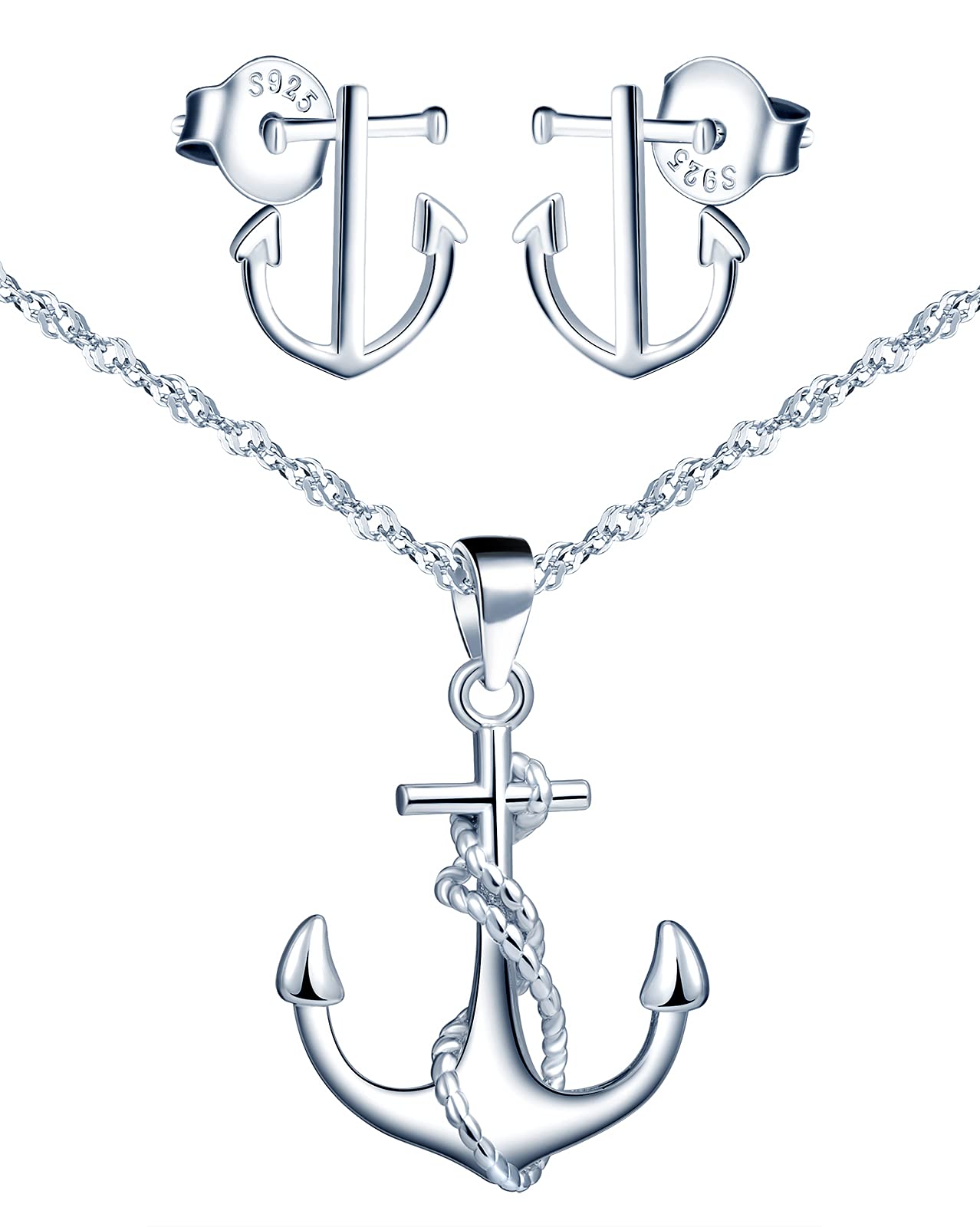 Yumilok Jewelry Sets Silver Pendant Necklace Stud Earrings Set Jewellery for Women