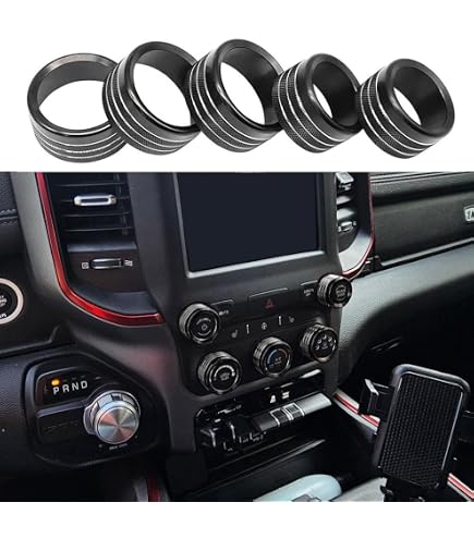 thumbnail image 2 of Center Console Knob Covers For Dodge Ram 2018-2022 (8.4" Display) - Aluminum Trim, Red 2 of 10
