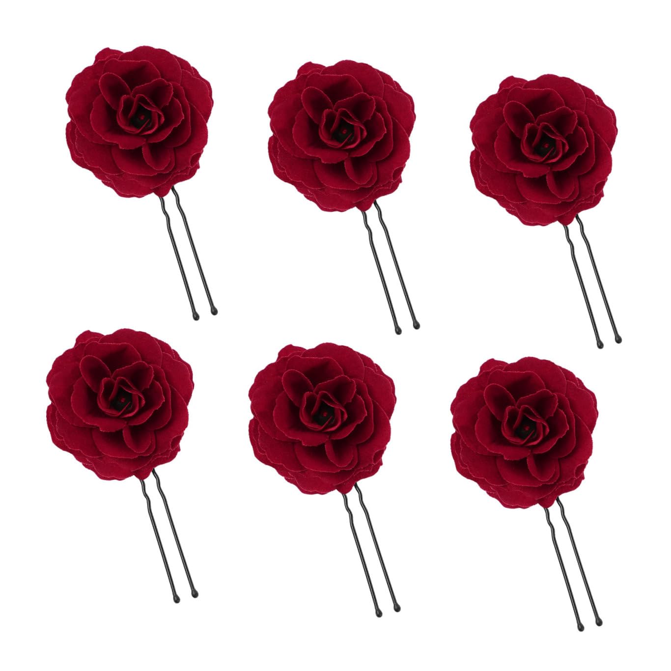 Lurrose 6pcs Red Rose U Shape Hair Pins Bridal Hair Sticks Bridesmaid Hair Accessories Updo Hair Accessories for Wedding