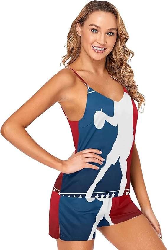 Mnsruu Basketball Player Silhouette Pajamas Shorts Set Women Sleep