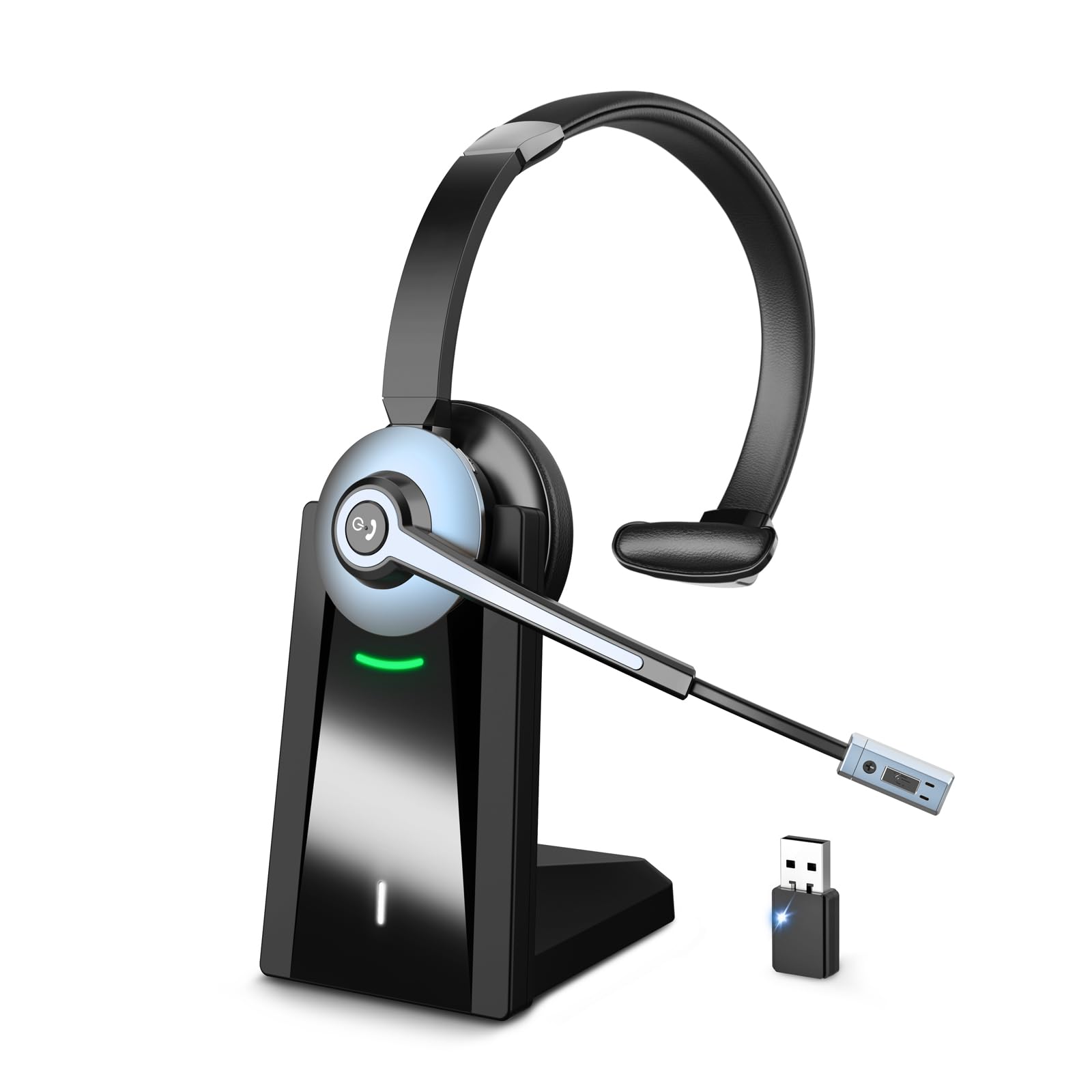 Bluetooth Headset with AI Noise Cancelling Microphone, Wireless Headphones with Microphone for Learning, Computer, Business, Call Center, Teams, Laptop, Phones(Blue)