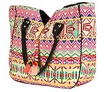 Hippie Handmade Shoulder Tote Bag Boho Red Patchwork Embroidered Pom Pom