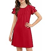 Arshiner Girls Summer Dress Tween Flutter Sleeve Pleated Front A Line Boho Beach Casual Dresses