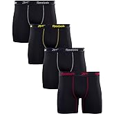 Reebok Mens Boxer Briefs - 4 Pack 6'' Inseam Soft Stretch Performance Mens Underwear Athletic Boxer Briefs with Contour Pouch