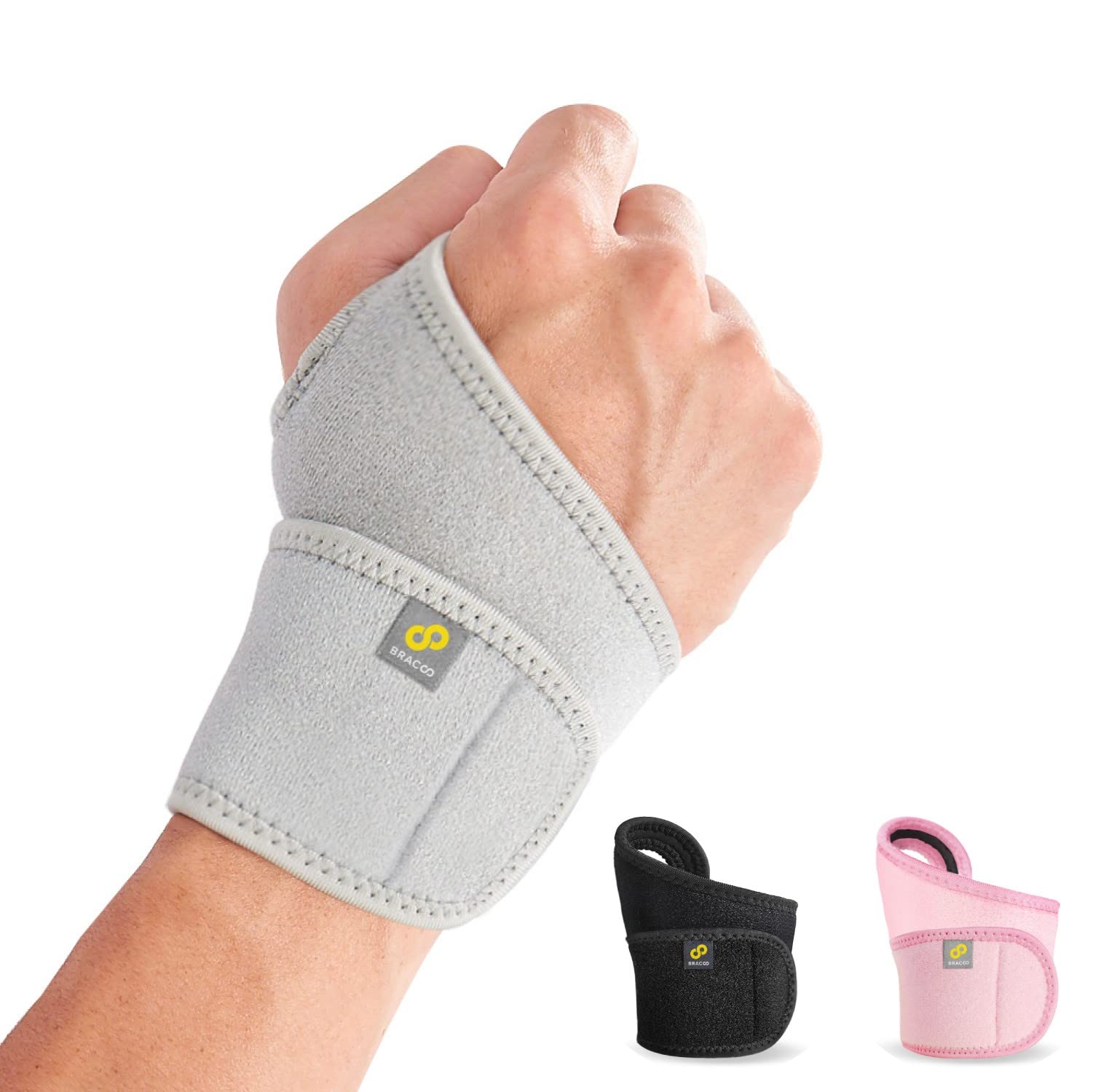 BRACOO Wrist Support Brace – Adjustable Wrist & Hand Wrap Strap for Gym, Weightlifting, Tennis, Tendonitis, Carpal Tunnel, Arthritis, for Right & Left Hand, WS10 (Grey)