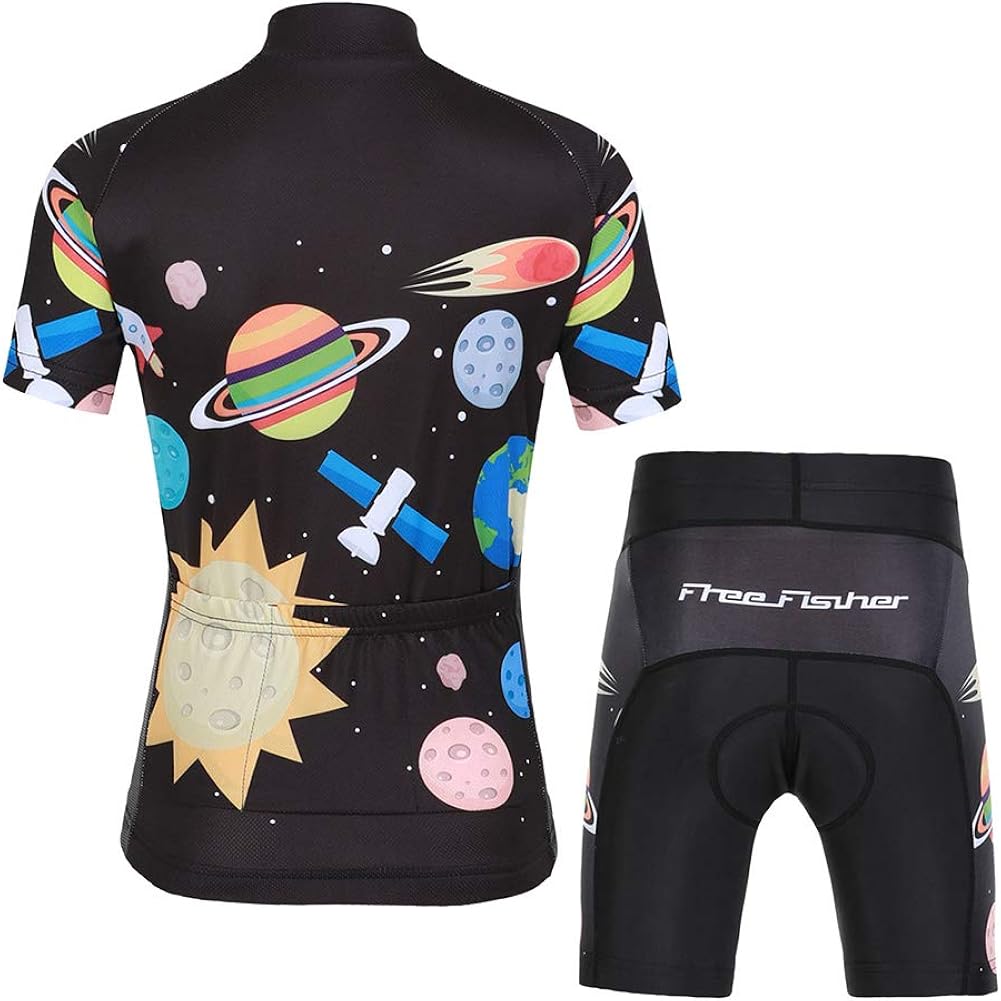 LSERVER Kids Cycling Cartoon Jersey Set (Jersey Short Sleeve + 3D Padded Shorts) for Girls Boys: Clothing