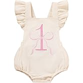 GRNSHTS Baby Girls First Birthday Outfits Ruffle 1st Birthday Romper Backless Bodysuit Cake Smash Outfits