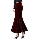 ebossy Women's High Waist Bodycon Velvet Fishtail Mermaid Maxi Skirt Evening Party