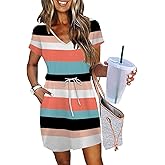 Womens Summer Dresses 2026 Casual Tie Front Short Sleeve A Line Midi Shirt Dress Beach Vacation Clothes