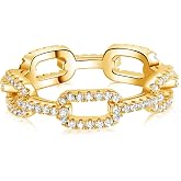 NMAVXKLI 18K Gold Chain Link Rings for Women, Non-Tarnish Stackable Stainless Steel Cuff Ring