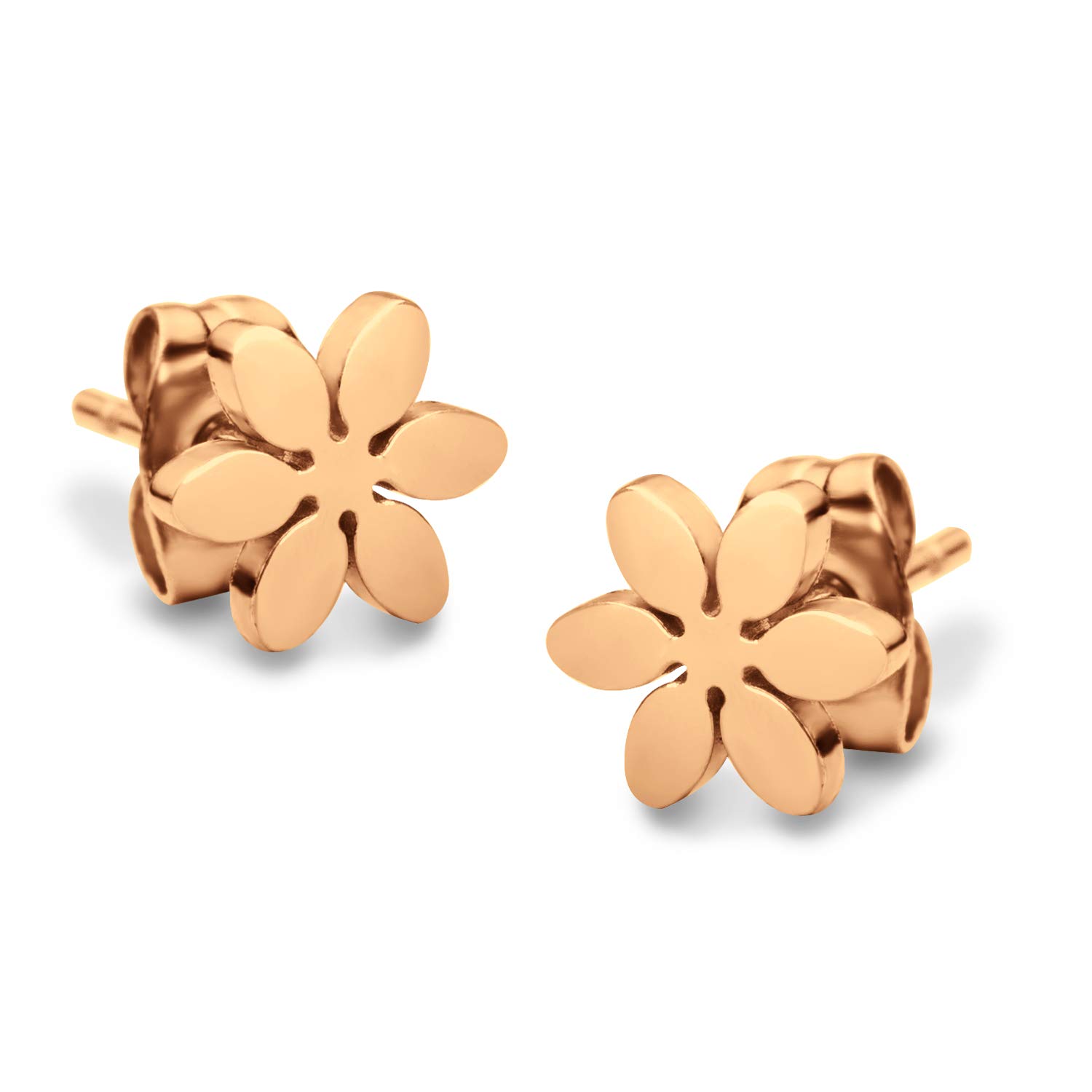 555Jewelry Stainless Steel Small Daisy Flower Stud Earrings for Women, Floral Earrings, Womens Earrings, Small Flower Earrings for Ladies, Rose Gold