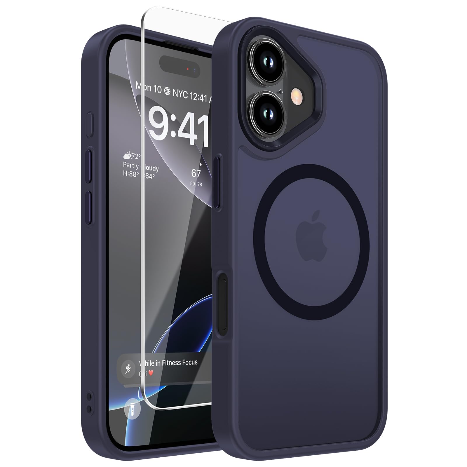 DEERLAMN Magnetic Matte Case for iPhone 16 with Screen Protector, [Compatible with MagSafe][Military Grade Drop Protection] Slim Translucent Shockproof Protective Phone Cover, Dark Purple