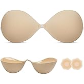 KSang Super Thick Backless Strapless Bra for Push Up, Adhesive Padded Invisible Sticky Bra for Women and Wedding Dress - A Cups Beige