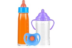 SCOM 3 Pack Baby Doll Accessories Set - Include 1 Milk/Juice Bottle with Pacifier for Baby Doll Girls and Boys (Blue)
