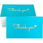 RXBC2011 100 Little Thank You Cards Gold Heart Design Bulk Thank you Notes for All Occasions 3.5 x 2 Inch Aqua color