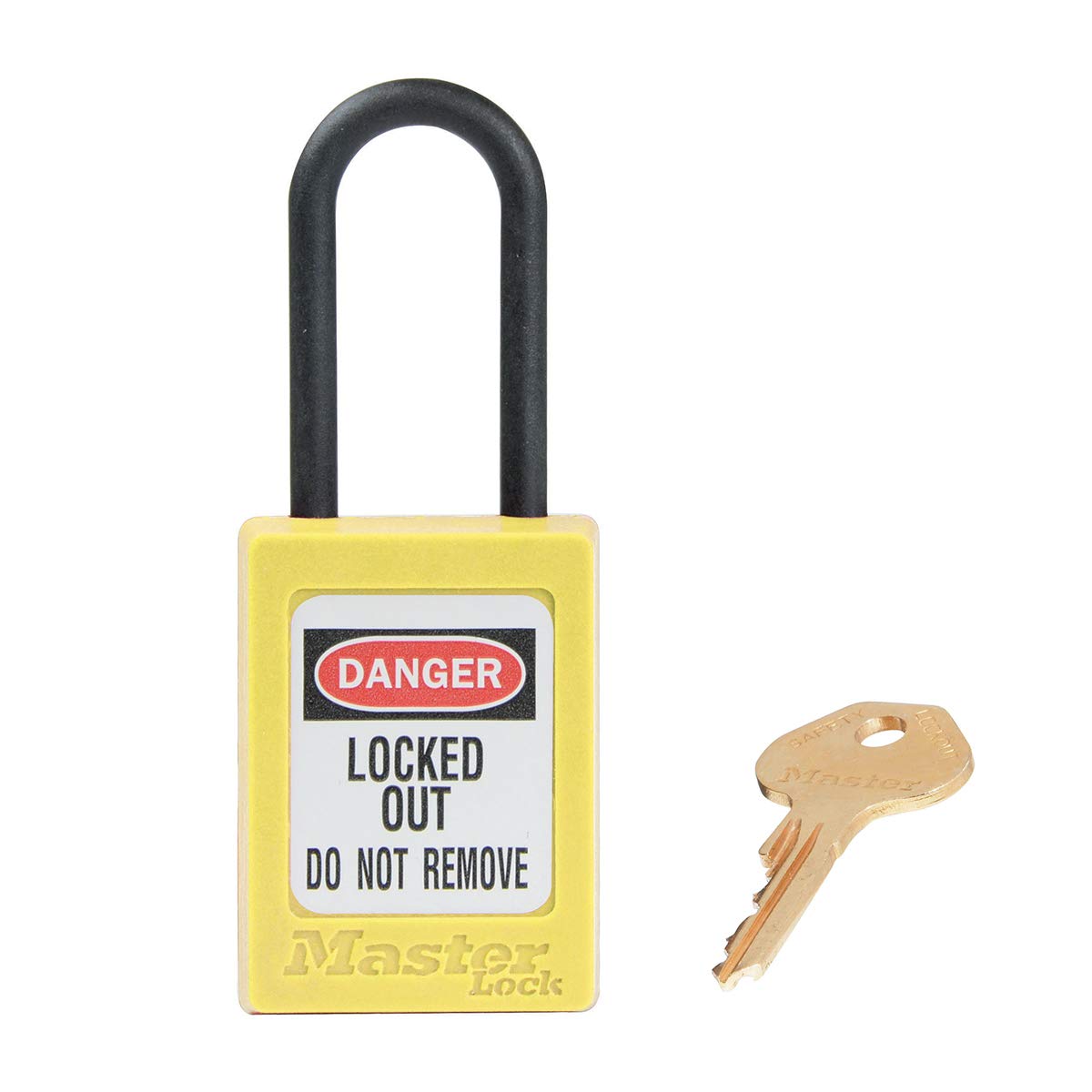 Master Lock Yellow Dielectric Zenex™ thermoplastic Safety Padlock, 35mm Wide with 38mm Tall Nylon Shackle, Non-Key retaining, keyed Different