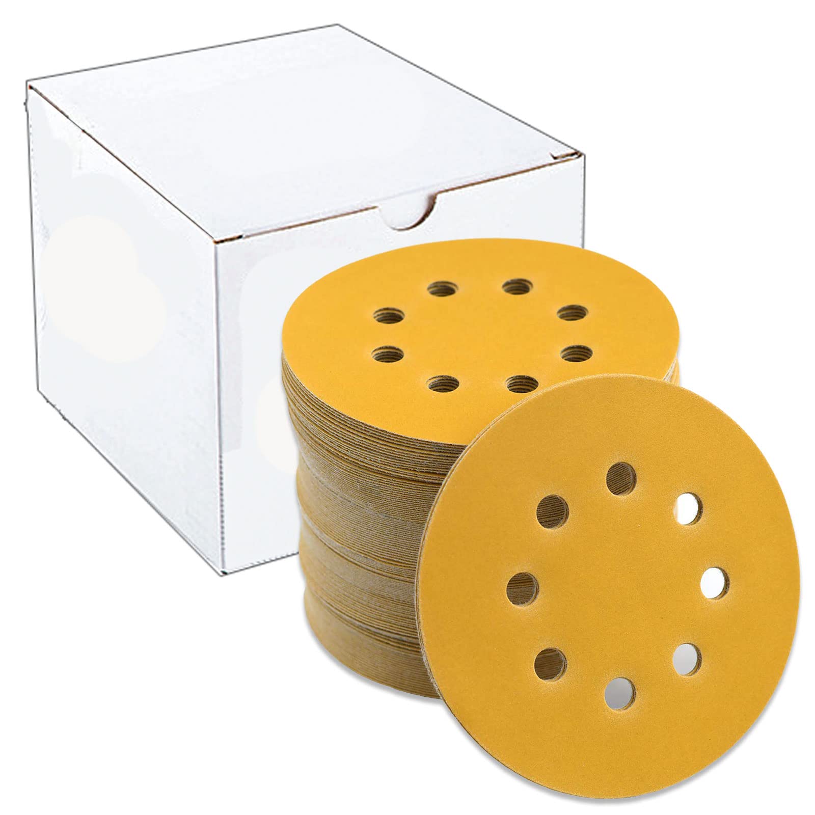 100 Pcs 125mm Sanding Discs Pads, Premium 8 Hole 60 Grit Hook and Loop Sandpaper Sheet for Random Orbital Sander.