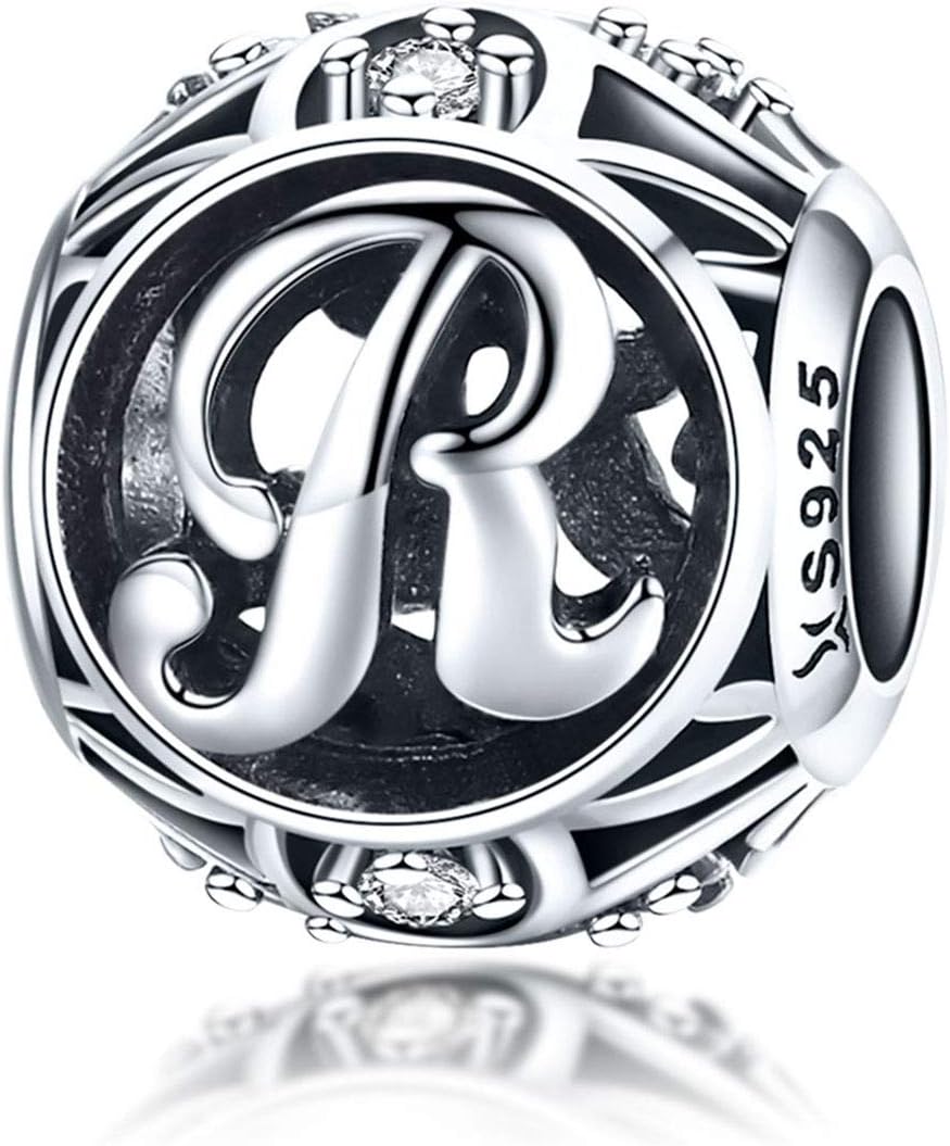 ABAOLALA ALPHABETAlphabet Charm 925 Sterling Silver with Cubic Stones, Complete A~Z Gift Options Alphabet Charms Letter Beads for Pandora Bracelets