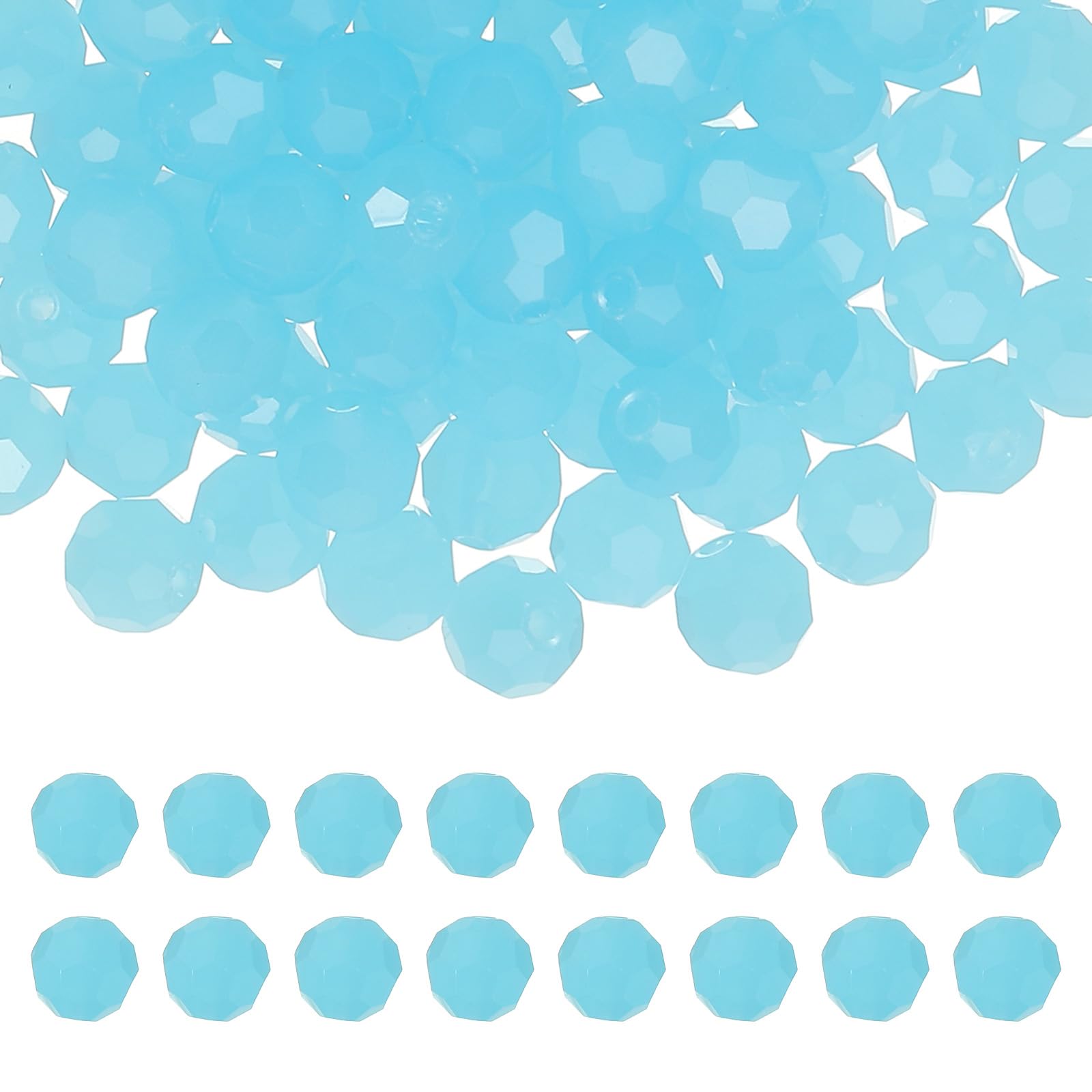 PATIKIL 8mm Round Crystal Beads, 100 Pcs Glass Faceted Ball Beads Loose Spacer Bead for Jewelry Making Bracelet Necklace Earrings Wind Chimes Craft, Light Sky Blue