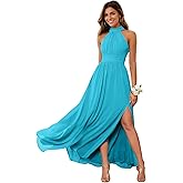 Jamille Halter Bridesmaid Dresses with Slit Chiffon Formal A Line Evening Gown for Women Long 2025 Flowy JA0095