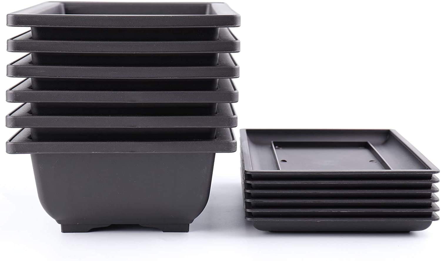 Bekith 6 Pack Bonsai Training Pots 9 Inches Classic Deep Humidity Trays with Built in Mesh Plastic Square Pot & Bonsai Plants Growing Pots