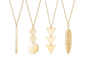 YQZIYOU Long Necklaces for Women - Fashion Pendant Necklace Jewelry, Silver Bar Feather Circle Leaf Lock Tassel Y Necklace Jewelry Set for Girls