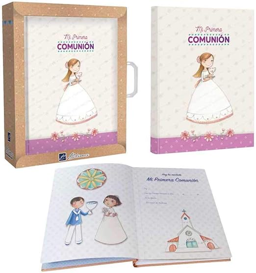 Libro de firmas Primera Comunión Niña vestido ondas, con Maletín incluido. Un recuerdo de la celebración de la Primera Comunión.: Amazon.es: Hogar