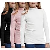 3 Pack Boys Girls Turtleneck Long Sleeve Shirts Kids Unisex Slim Fit Base Layer Children Solid Color Top Tee (5-8Years)