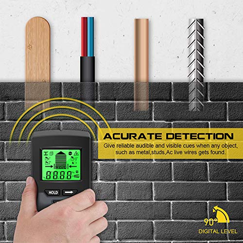 Stud Finder with Digital Level, 5 in 1 Wood Stud Finder Wall Scanner with Sound Warning, Digital LCD Display, Stud Finder, Magnetic Stud Finder and Center Stud Finder