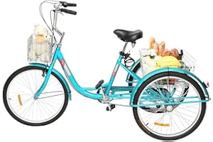 PEXMOR Adult Tricycle, 24/26 Inch 7 Speed 3 Wheel Bikes Tricycle for Adults, Adult Trike for Women/Men/Seniors, Three Wheel Cruiser Bike w/Folding Front & Rear Basket for Shopping/Recreation/Picnic