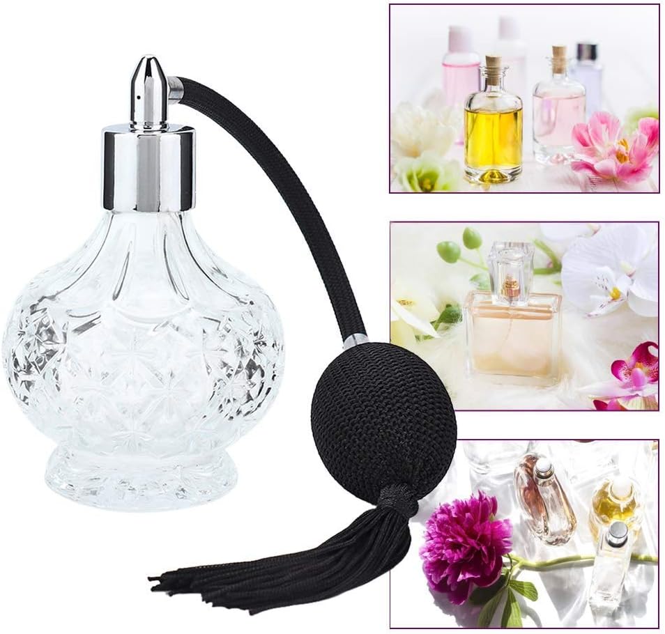 Neeliup Vintage Perfume Atomizer, Crystal Art Glass Spray Bottle with Tassel (90ml), Clear, 90 ml - Image 4