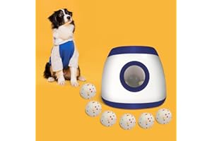 UJQW AutoDog Ball Launcher - Large Silent Dog Ball Thrower with Remote Control, 3 Adjustable Distances (40t/60ft/80ft), Rechargable,Includes 6 Durable 2.5" Balls for Medium/Large Dogs (Blue -, Large)