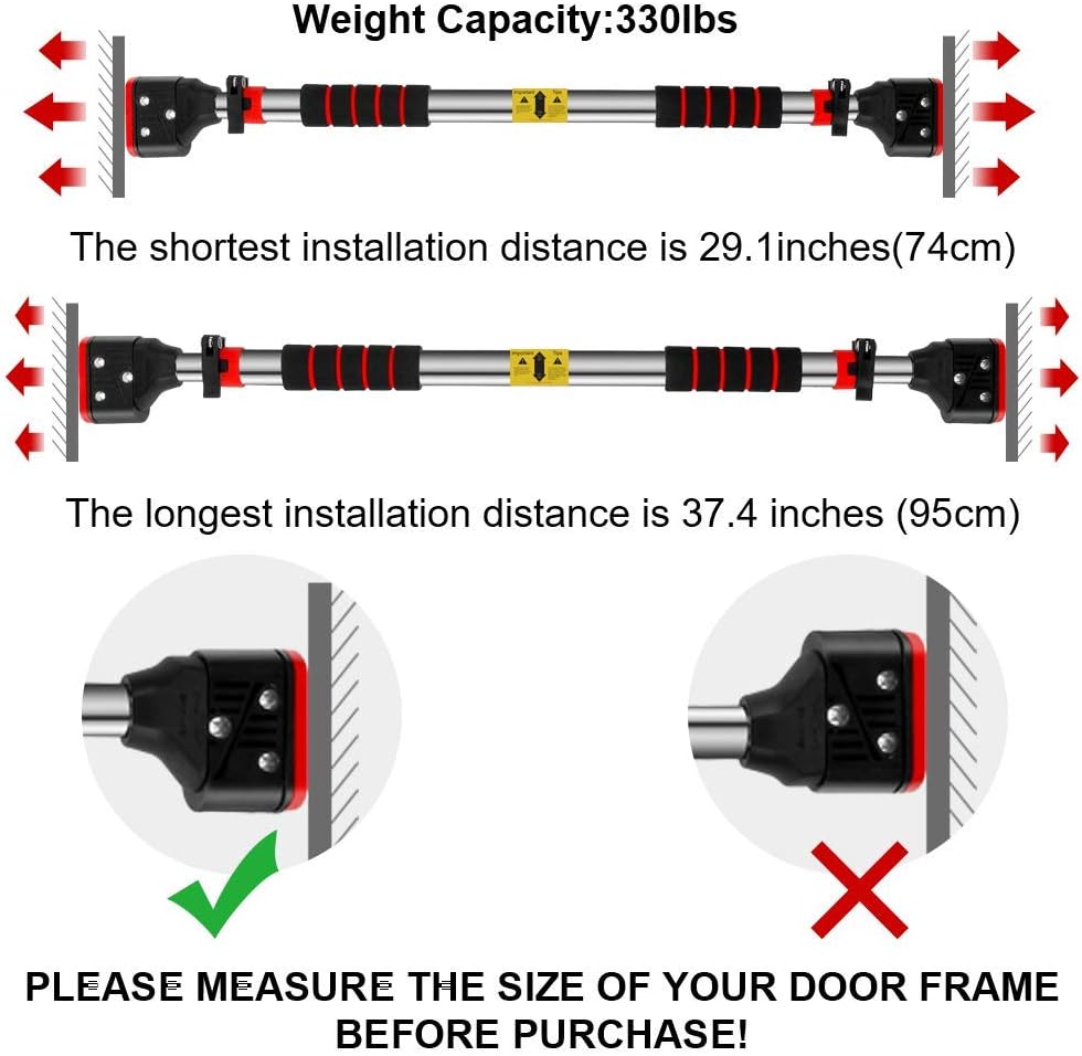 KUCATE Pull Up Bar for Doorway, Chin Up Bar No Screw with Locking Mechanism Doorway Pullup Bar Home Gym Exercise Equipment Strength Training Upper Body Workout Bar(29.1"~37.4" Adjustable Width) : Sports & Outdoors