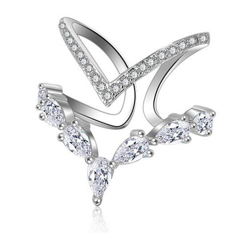 Summens Ladies' Irregular Double Diamond Ring, 925 Sterling Silver, Personalised, Stylish, Opening Rings