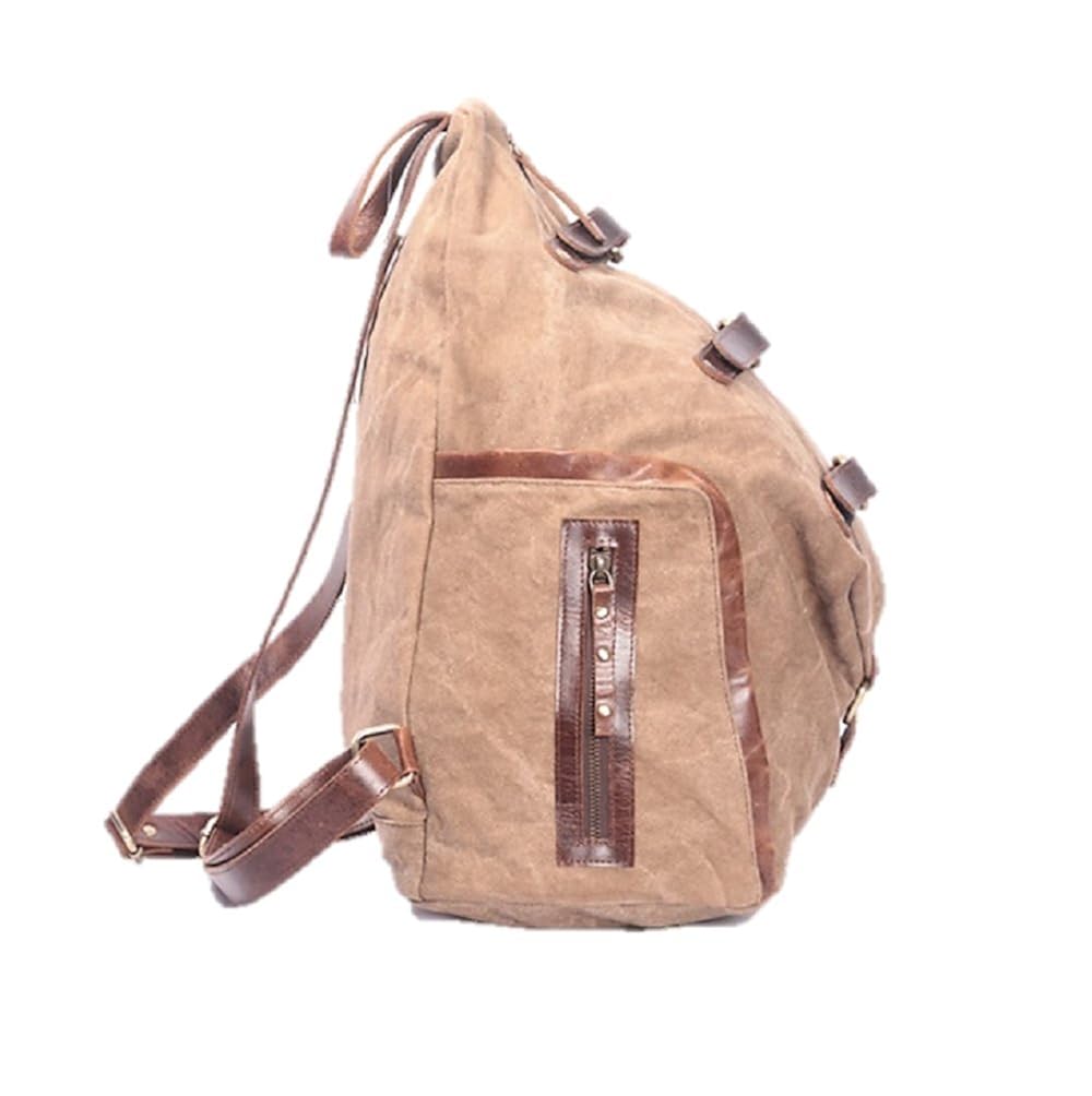 stone washed canvas back pack , distressed real leather