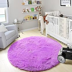 ONASAR Purple Round Area Rug 4ft, Soft Bedroom